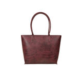 Burgundy Croc Textured Tote Bag