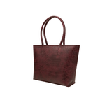 Burgundy Croc Textured Tote Bag